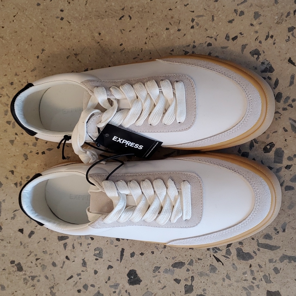 Express men's white tie front sneakers - Picture 2 of 9
